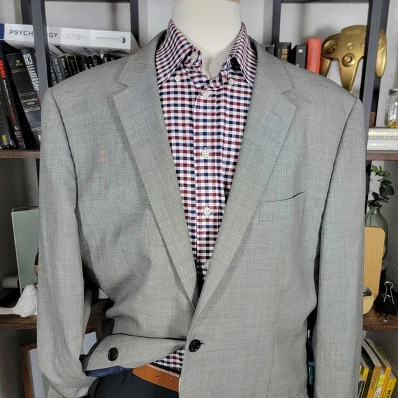 Indochino‎ Men's Sport Coat Blazer Two Button Gray Sharkskin Wool Size about 50L